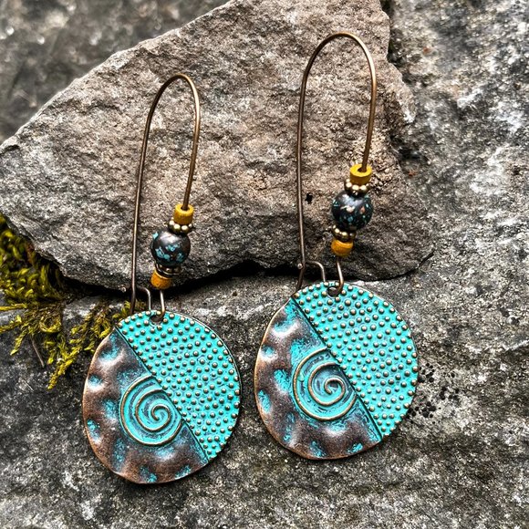 Patina Circle Drop Earrings - Picture 3 of 4